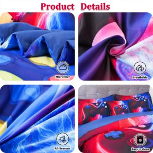 ASKOTU Gaming Bedding Sets for Boys Girls Kids, Red Blue Lightnings Game Console 6 Pcs Bed in A Bag Full Size Comforter Sets with Sheets