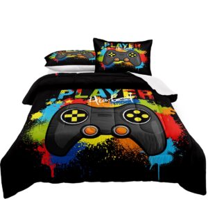 lris bedding gaming comforter set full size for boys kids game room decor video game gamer comforter teens bedroom gamepad bedding set all season… (a19, full)…