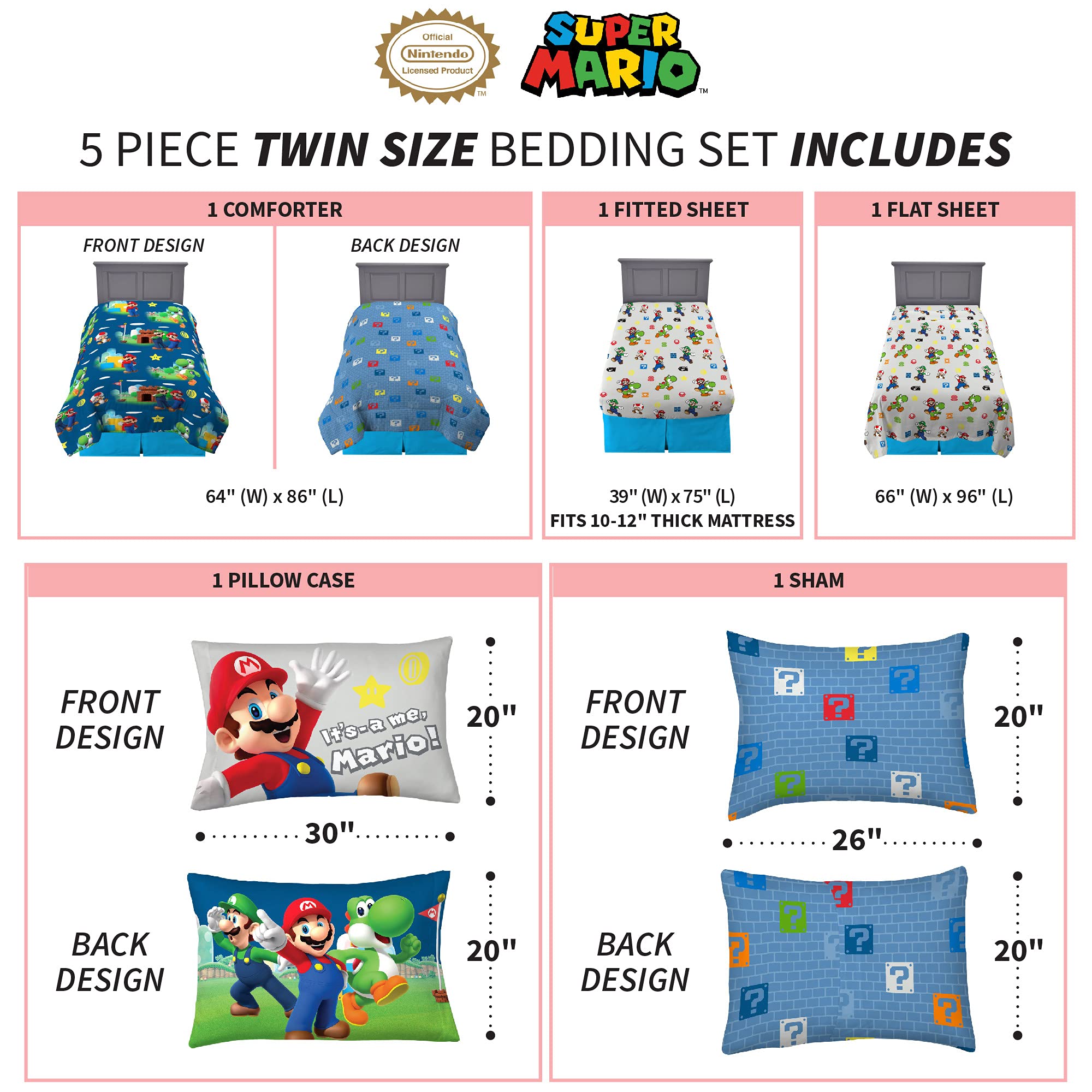 Franco Kids Bedding Super Mario Bedding Set and Blanket