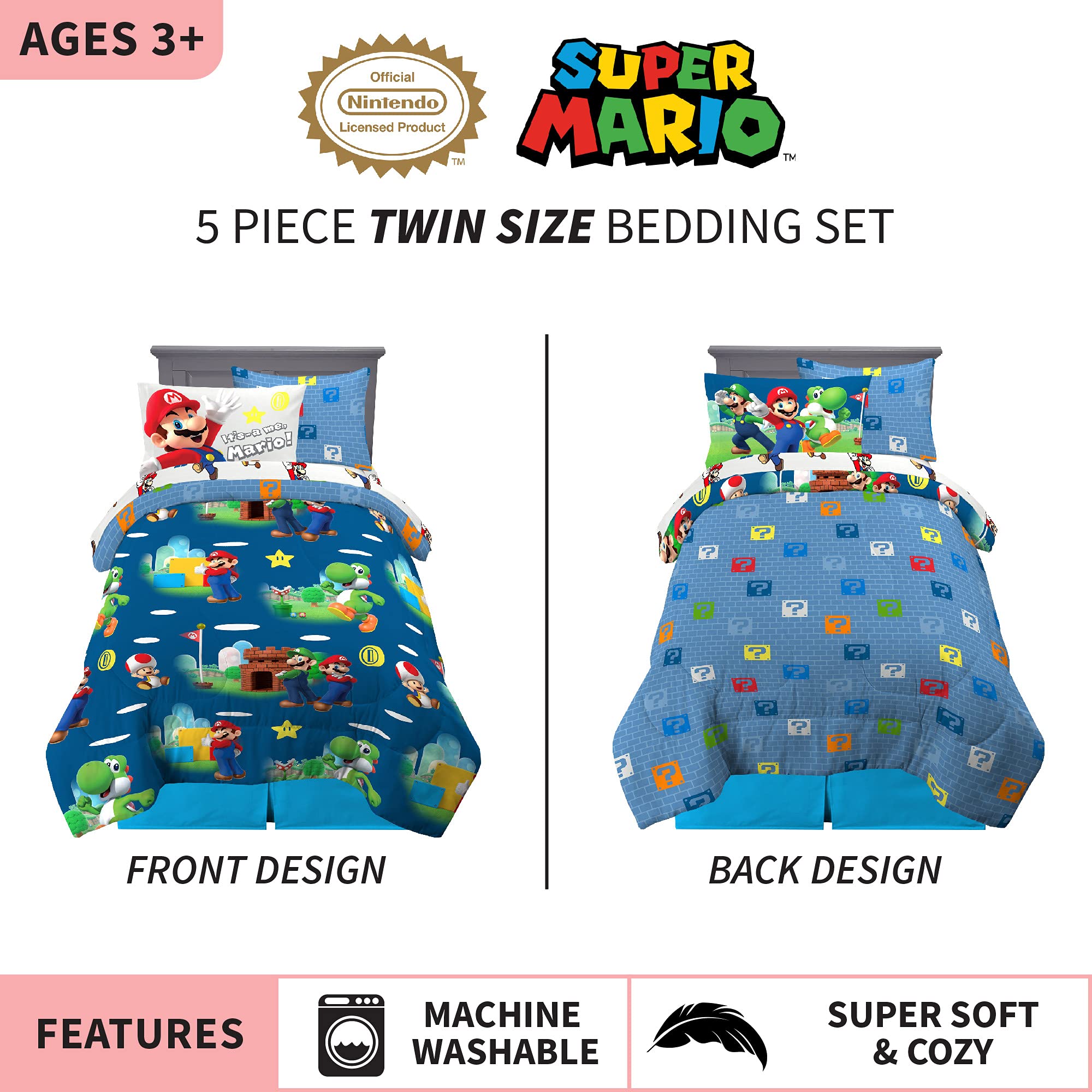 Franco Kids Bedding Super Mario Bedding Set and Blanket