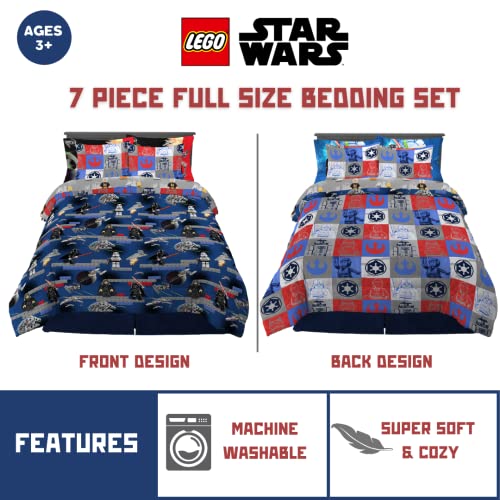 Franco Lego Star Wars Classic Kids Bedding Super Soft Comforter and Sheet Set with Sham, 7 Piece Full Size (Official Lego Product)