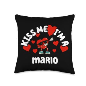 Funny Name Gift for Mario Kiss Me Dabbing Heart Personalized First Name Mario Throw Pillow, 16x16, Multicolor