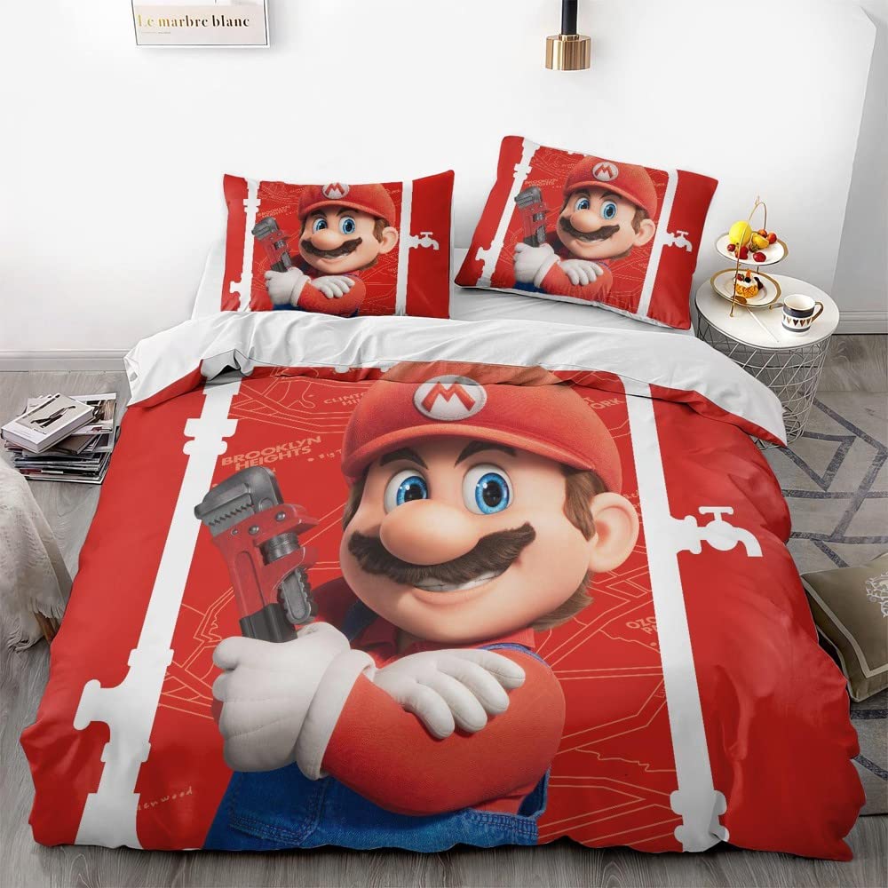 NICHIYOBI Redcap Beard Plumber Bros Game Movie Duvet Cover Set 3D Bedding Comforter Cover 3 Pcs (1 Duvet Cover+2 Pillowcases) Bedding Set (07,Twin-68x86in+20x30in*2)