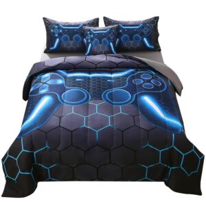 JQinHome Twin Gamer Comforter Set for Boys,6 Piece Bed in A Bag 3D Video Game Bedding -All Season Soft Microfiber Down Alternative Comforter Gamer Bedding Sets for Kids