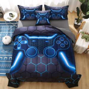 JQinHome Twin Gamer Comforter Set for Boys,6 Piece Bed in A Bag 3D Video Game Bedding -All Season Soft Microfiber Down Alternative Comforter Gamer Bedding Sets for Kids