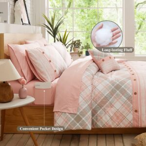 WRENSONGE Pink Queen Comforter Set, 7 Pieces Soft Microfiber King Size Comforter with Fitted Sheet, Flat Sheet, 2 Pillow Shams, and 2 Pillowcases- Khaki Warm King Bedding Set for All Season