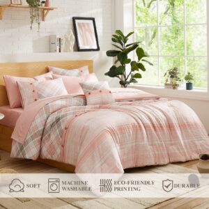 WRENSONGE Pink Queen Comforter Set, 7 Pieces Soft Microfiber King Size Comforter with Fitted Sheet, Flat Sheet, 2 Pillow Shams, and 2 Pillowcases- Khaki Warm King Bedding Set for All Season