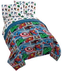 jay franco marvel avengers fighting team 4 piece twin bed set - includes reversible comforter & sheet set bedding - super soft fade resistant microfiber (official marvel product)