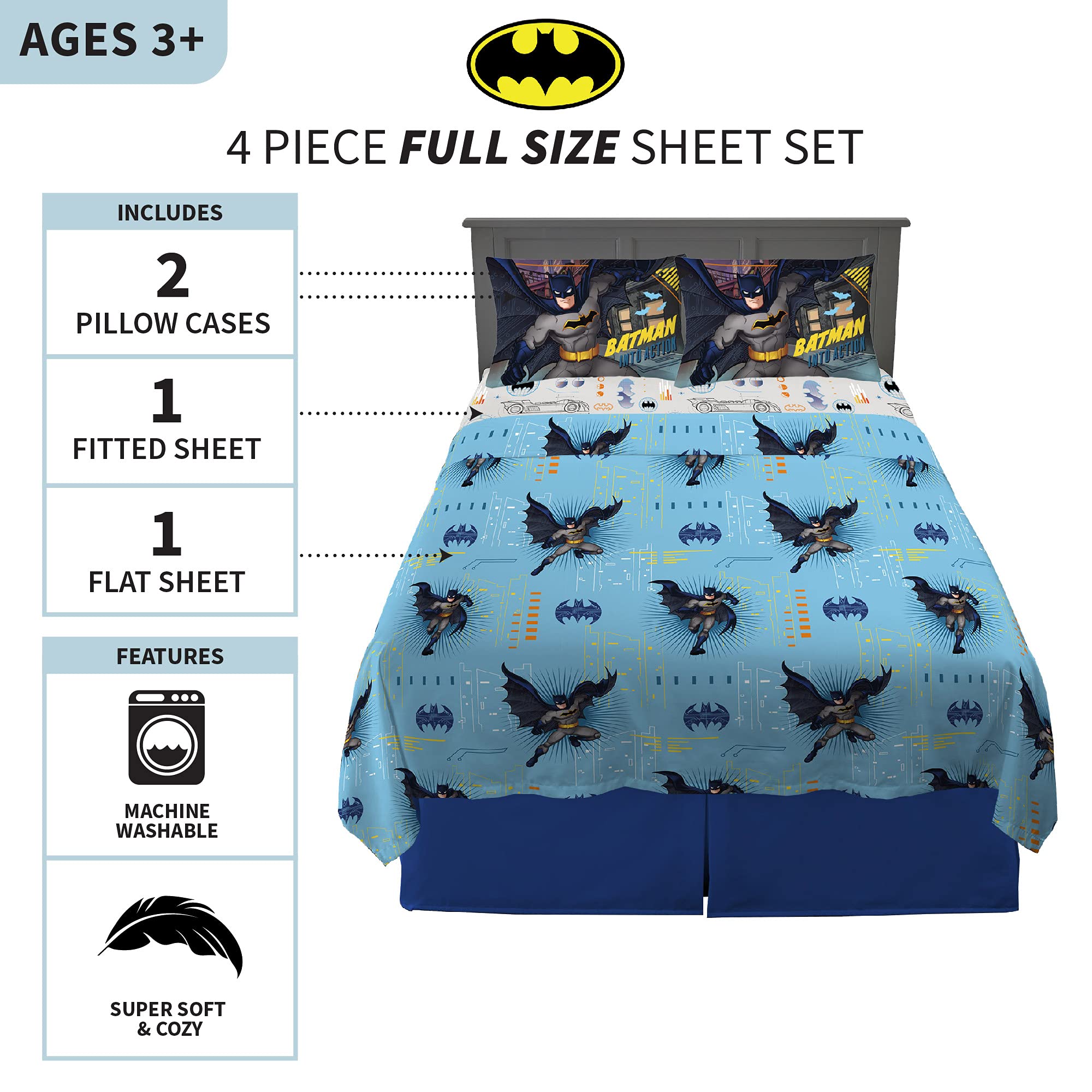 Franco Kids Bedding Super Soft Microfiber Sheet Set, Full, Batman