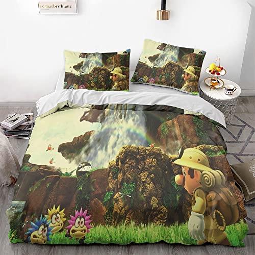 NICHIYOBI Redcap Beard Plumber Bros Game Movie Duvet Cover Set 3D Bedding Comforter Cover 3 Pcs (1 Duvet Cover+2 Pillowcases) Bedding Set (02,Full-80x90in+20x30in*2)