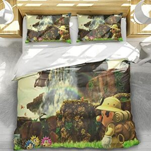 NICHIYOBI Redcap Beard Plumber Bros Game Movie Duvet Cover Set 3D Bedding Comforter Cover 3 Pcs (1 Duvet Cover+2 Pillowcases) Bedding Set (02,Full-80x90in+20x30in*2)