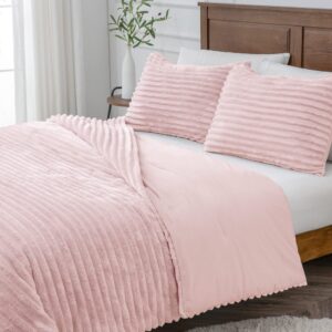 BEDELITE Fleece Queen Comforter Set -Super Soft & Warm Fluffy Pink Bedding, Luxury Fuzzy Heavy Bed Set for Winter with 2 Pillow Cases