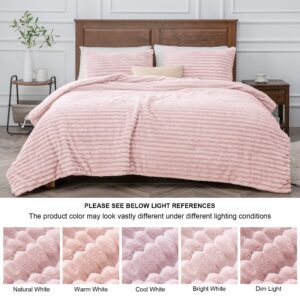 BEDELITE Fleece Queen Comforter Set -Super Soft & Warm Fluffy Pink Bedding, Luxury Fuzzy Heavy Bed Set for Winter with 2 Pillow Cases