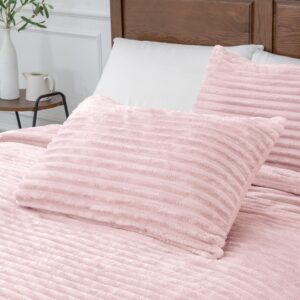 BEDELITE Fleece Queen Comforter Set -Super Soft & Warm Fluffy Pink Bedding, Luxury Fuzzy Heavy Bed Set for Winter with 2 Pillow Cases