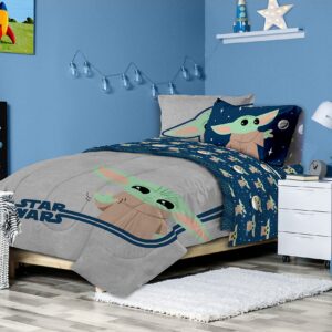 Jay Franco Star Wars The Mandalorian Hello Grogu 7 Piece Full Size Bed Set - Includes Comforter & Sheet Set - Super Soft Kids Bedding Fade Resistant Microfiber (Official Star Wars Product)