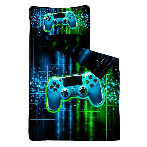 Datura home Gamepad Nap Mat - Video Gamer Sleeping Bag with Removable Pillow - Daycare and Sleepovers Preschool Kindergarten Bedding Set for Kids Toddler Boys Girls (50"x21" Gamepad)