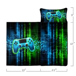 Datura home Gamepad Nap Mat - Video Gamer Sleeping Bag with Removable Pillow - Daycare and Sleepovers Preschool Kindergarten Bedding Set for Kids Toddler Boys Girls (50"x21" Gamepad)