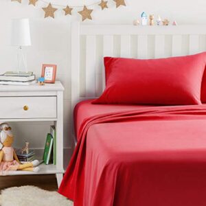 Amazon Basics Kid's Soft Easy-Wash Lightweight Microfiber 3-Piece Sheet Set, Twin, Red, Solid