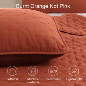 ROARINGWILD California Cal King Size Quilt Bedding Sets with Pillow Shams, Burnt Orange Oversized Lightweight Soft Bedspread Coverlet, 3 Pieces, 118x106 inches, All Season