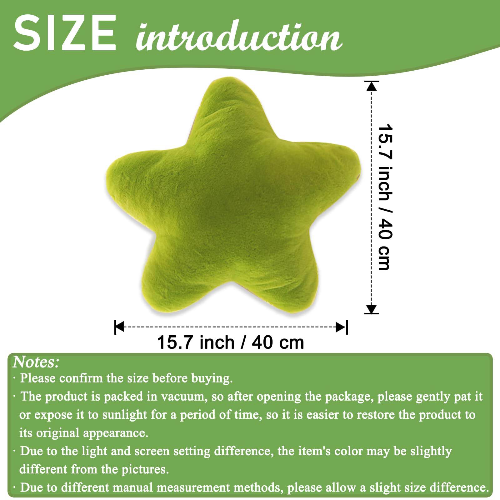 zhidiloveyou Star Pillow Plush Green, Stuffed Star Shaped Pillow Cute Toy for Kids, 15.7 inch