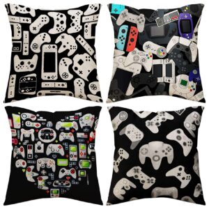 MoharWall Gamer Square Throw Pillow Case Video Game Controller Cushion Cover for Game Boys Bedroom Playroom 18"x 18", 4 Pack