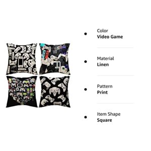 MoharWall Gamer Square Throw Pillow Case Video Game Controller Cushion Cover for Game Boys Bedroom Playroom 18"x 18", 4 Pack