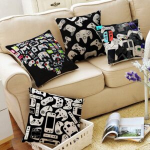 MoharWall Gamer Square Throw Pillow Case Video Game Controller Cushion Cover for Game Boys Bedroom Playroom 18"x 18", 4 Pack