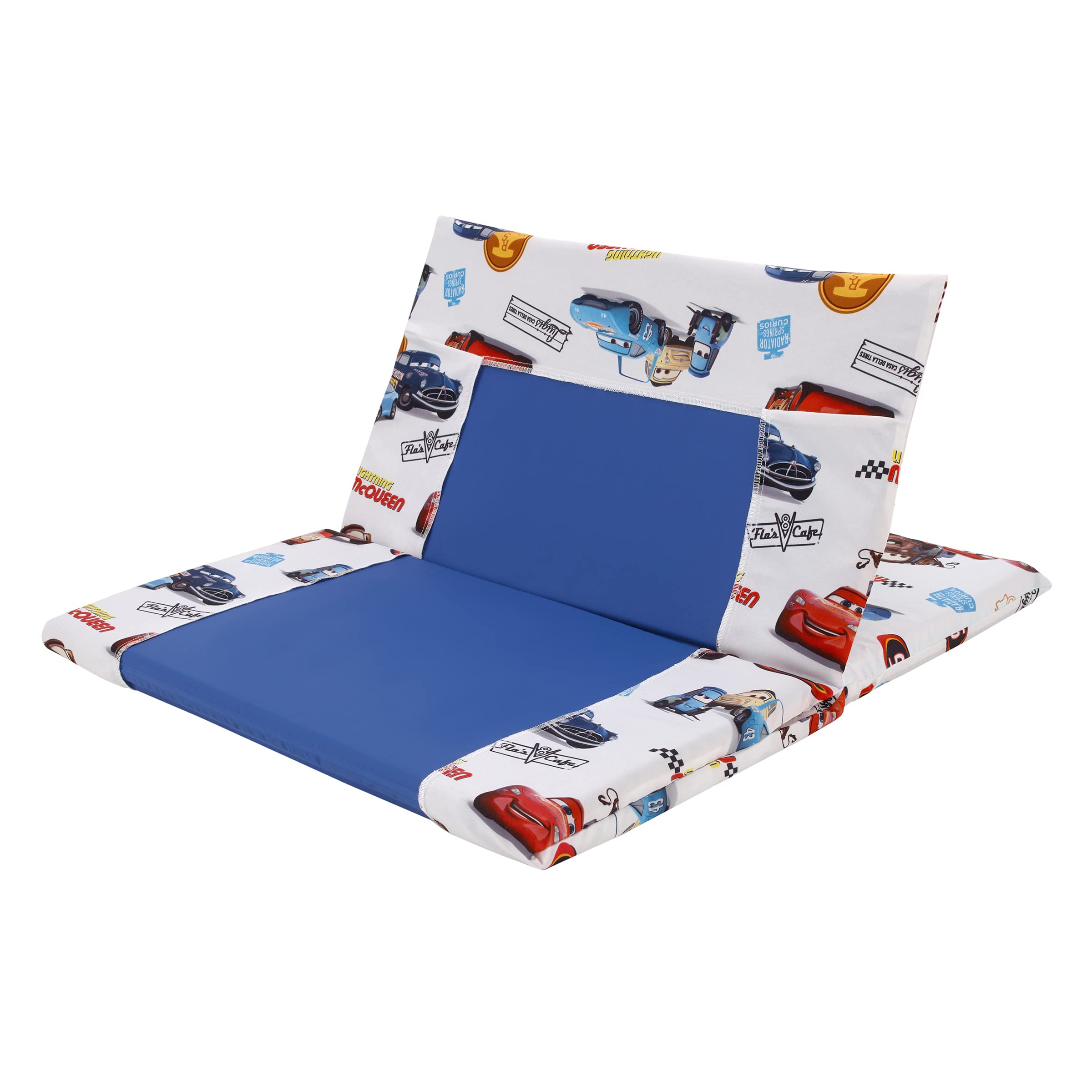 Disney Cars Radiator Springs White, Blue, and Red Lightning McQueen and Tow-Mater Preschool Nap Pad Sheet