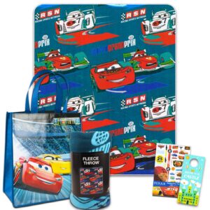 disney pixar cars blanket set - bundle with 45x60 lightning mcqueen blanket, disney cars reusable tote, stickers, more | bed sheets, room decor for boys