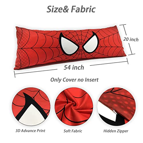 Spider Red Man Body Pillow Cover with Hidden Zipper 20x54inches Double Printed Pillowcase Cover