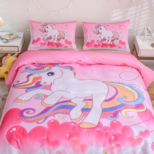 PHANTASIM Unicorn Bedding Twin Bedding Sets for Girls-3 Pieces Unicorn Kids Rainbow Comforter Set Twin Soft Brushed Microfiber Kids Twin Comforter Set for Girls Boys with 2 Pillowcase All-Season