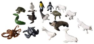 polar and sea animals figurines playset 16 pcs, detailed bear, whale figures, walrus, penguin toy set, cake toppers birthday gift for kids