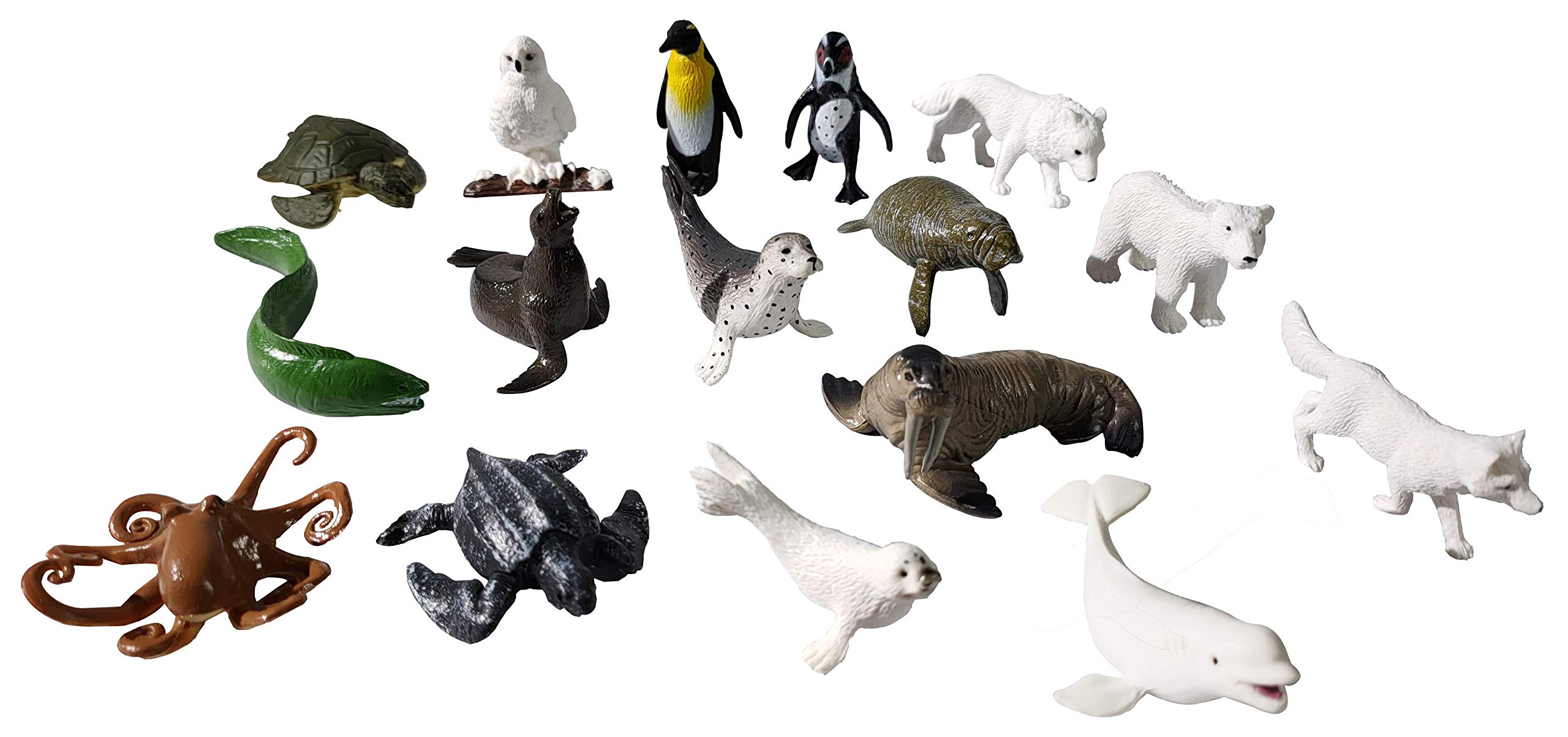 Polar and Sea Animals Figurines Playset 16 Pcs, Detailed Bear, Whale Figures, Walrus, Penguin Toy Set, Cake Toppers Birthday Gift for Kids