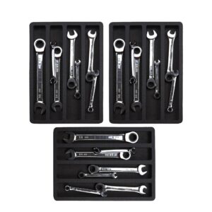 Polar Whale Tool Drawer Organizer 3-Piece Wrench Insert Set 4 Pockets Black Durable Foam Holds Many Tools 15 x 10 Inch Trays Fits Craftsman Husky Kobalt Milwaukee Many Others