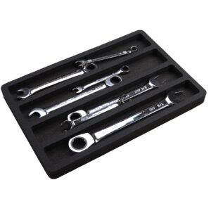 Polar Whale Tool Drawer Organizer 3-Piece Wrench Insert Set 4 Pockets Black Durable Foam Holds Many Tools 15 x 10 Inch Trays Fits Craftsman Husky Kobalt Milwaukee Many Others