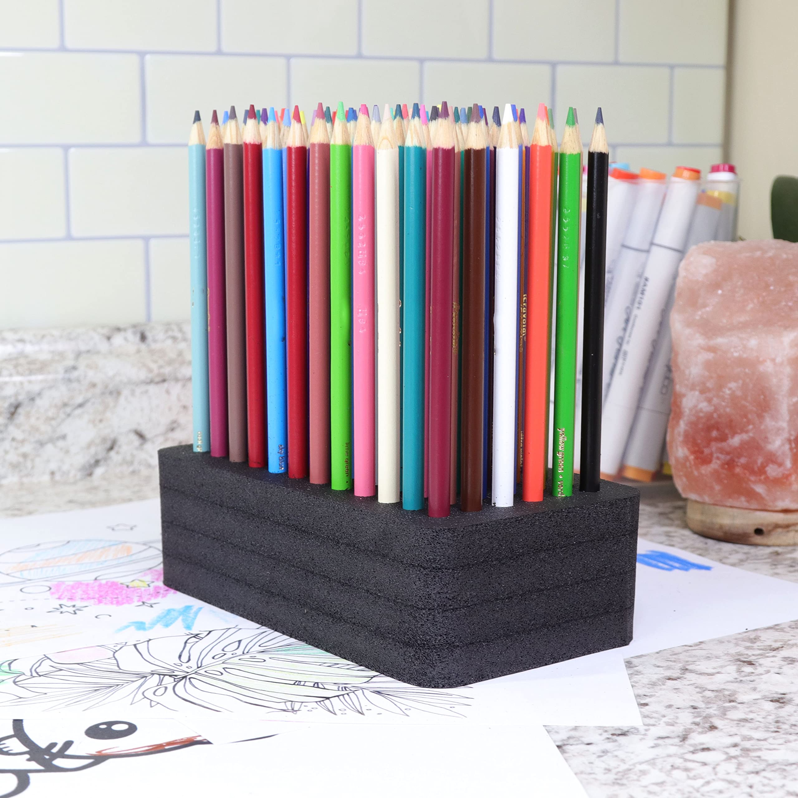 Polar Whale Colored Pencil Desk Stand Organizer Compatible with Crayola and Others Design Storage Tray Supply Non-Scratch Non-Rattle Washable Durable Black Foam Holds 72