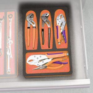 Polar Whale Tool Drawer Organizer Pliers Holder Insert Orange and Black Durable Foam Tray 15 x 10 Inches 4 Pockets Holds 3 Pliers Up To 9 Inches Long Fits Craftsman Husky Kobalt Milwaukee Many Others