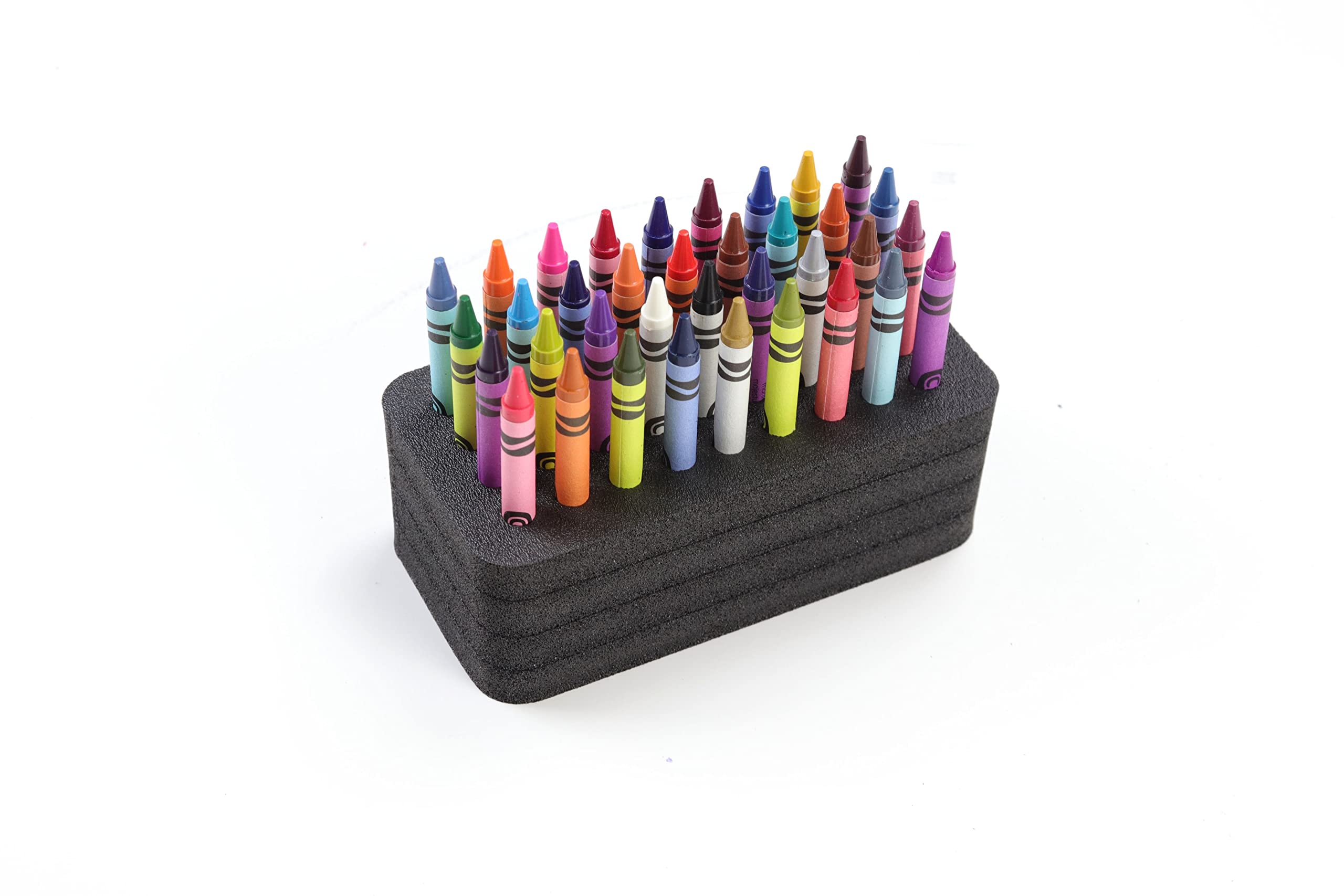 Polar Whale 4 Crayon Desk Stand Organizers Compatible with Crayola and Others Design Storage Tray Supply Non-Scratch Non-Rattle Washable Durable Black Foam Each Holds 36