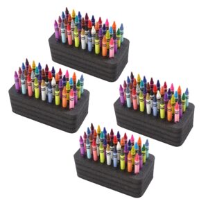 Polar Whale 4 Crayon Desk Stand Organizers Compatible with Crayola and Others Design Storage Tray Supply Non-Scratch Non-Rattle Washable Durable Black Foam Each Holds 36