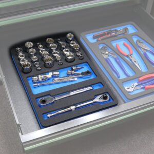 Polar Whale Tool Drawer Organizer Socket Holder Insert Blue and Black Durable Foam Strong Tray 15 x 10 Inches Holds 30 Sockets and More Fits Craftsman Husky Kobalt Milwaukee and Many Others