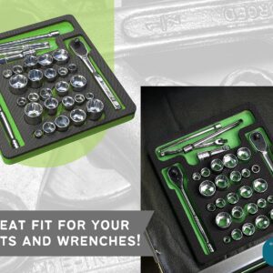 Polar Whale Tool Drawer Organizer Socket Holder Insert Green and Black Durable Foam Strong Tray Holds 25 Sockets and More Fits Craftsman Husky Kobalt Milwaukee and Many Others