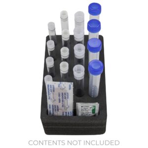 Polar Whale Personal Travel Test Tube Holder Rack Black Foam Lab Storage Supplies Organizer Compact Mini Stand Transport Holds 16 Tubes Fits up to 11mm 13mm 15mm 17mm Diameter