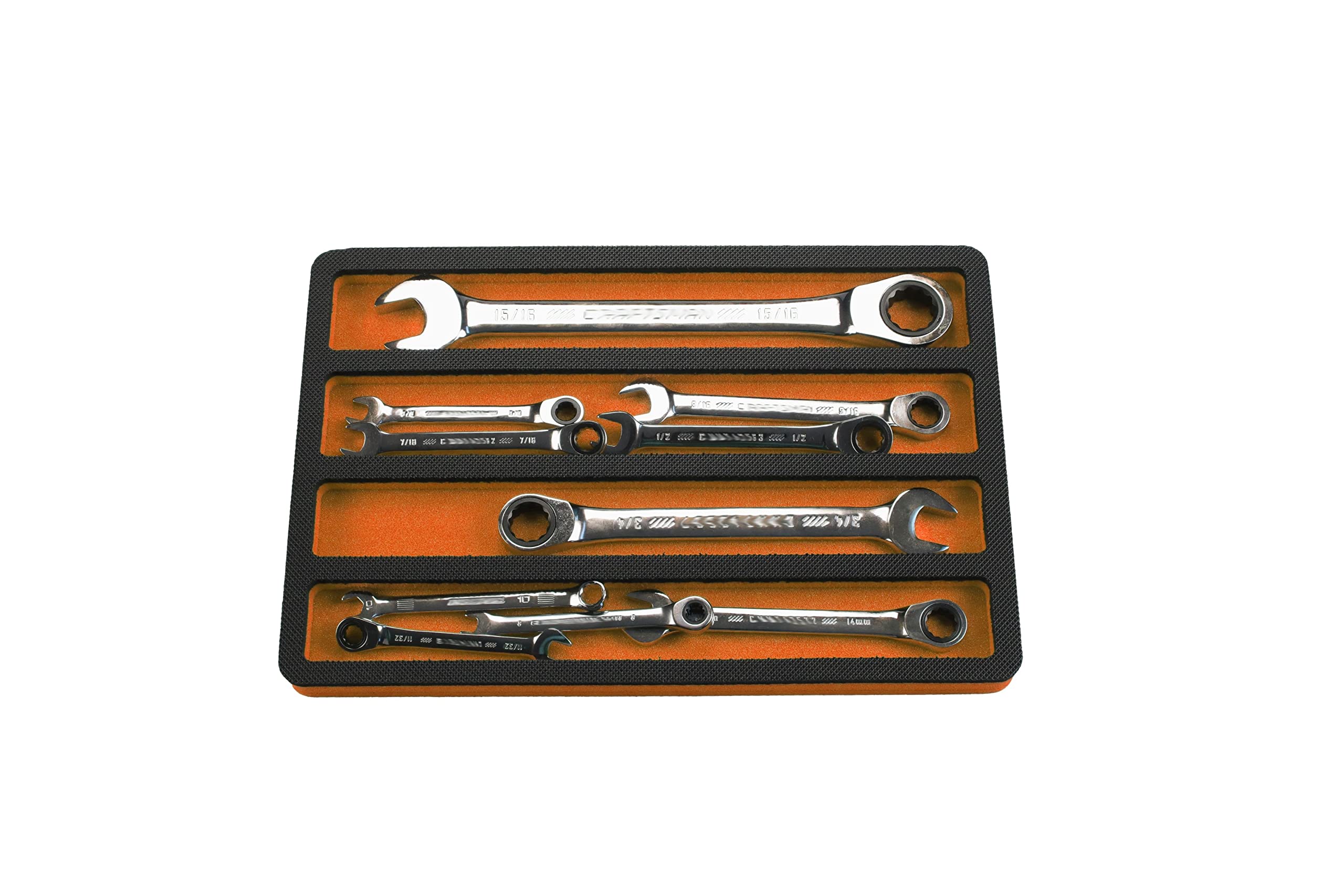 Polar Whale Tool Drawer Organizer Wrench Holder Insert Orange and Black Durable Foam Tray 15 x 10 Inches 4 Pockets Holds Wrenches Up to 14 Inches Long Fits Craftsman Husky Kobalt Milwaukee and More