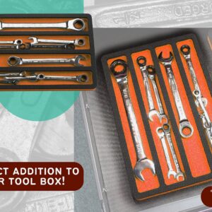 Polar Whale Tool Drawer Organizer Wrench Holder Insert Orange and Black Durable Foam Tray 15 x 10 Inches 4 Pockets Holds Wrenches Up to 14 Inches Long Fits Craftsman Husky Kobalt Milwaukee and More