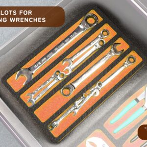 Polar Whale Tool Drawer Organizer Wrench Holder Insert Orange and Black Durable Foam Tray 15 x 10 Inches 4 Pockets Holds Wrenches Up to 14 Inches Long Fits Craftsman Husky Kobalt Milwaukee and More