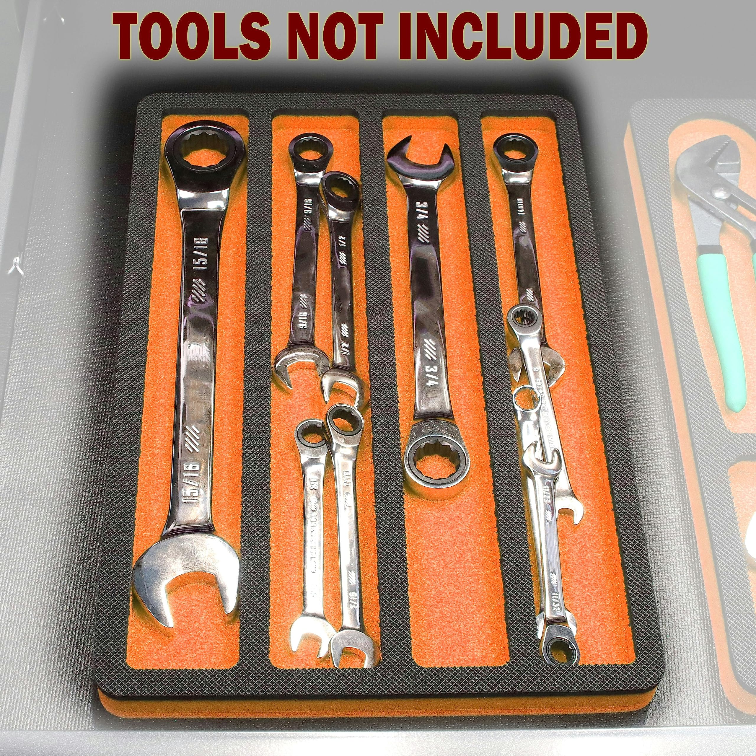 Polar Whale Tool Drawer Organizer Wrench Holder Insert Orange and Black Durable Foam Tray 15 x 10 Inches 4 Pockets Holds Wrenches Up to 14 Inches Long Fits Craftsman Husky Kobalt Milwaukee and More