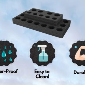 Polar Whale Essential Oil Storage Organizer 2 Tier Display Rack for Home Bathroom Bedroom Office Elegant Modern Durable Black Foam Washable Waterproof Holds 15 (5ml to 15ml) and 5 (5ml) Bottles