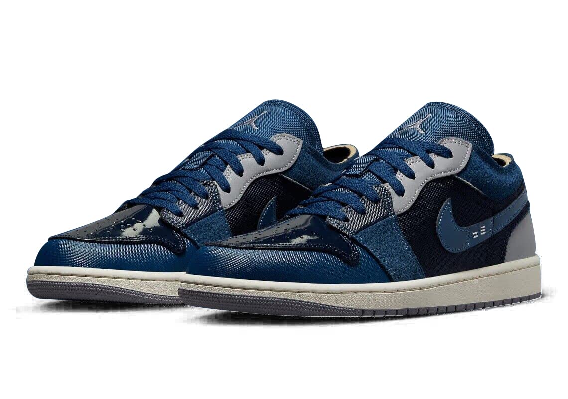 Nike Men's Air Jordan 1 Low GS Shoes, Obsidian/French Blue/Sail/Ashe, 10