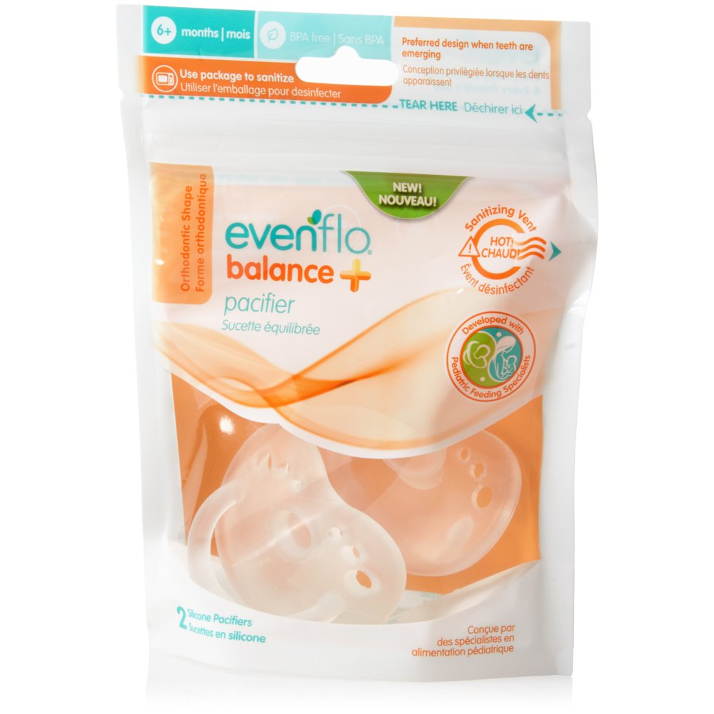 Evenflo Feeding Balance Plus Stage 2 Orthodontic Baby, Newborn and Infant Pacifier- Developed with Pediatric Feeding Specialists - 6 Months + (Pack of 2)