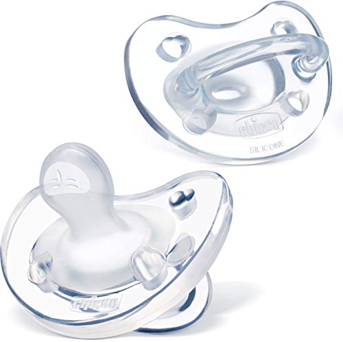 Chicco PhysioForma 100% Soft Silicone One Piece Pacifier for Babies aged 6-16 months | BPA & Latex Free | Reusable Sterilizing Case | Clear, 2pk